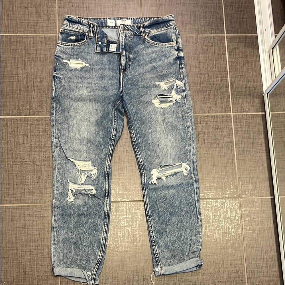 Bershka Blue Distressed Jeans